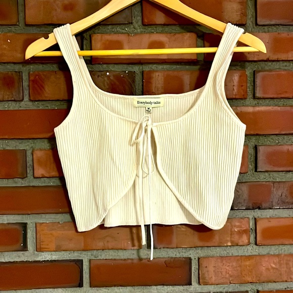 Everybody talks ribbed cropped wrap front topper tie front tan used - Picture 1 of 7